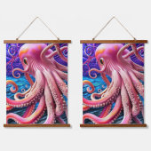 ピンクのタコ 吊り下げ型タペストリー (ダブル)