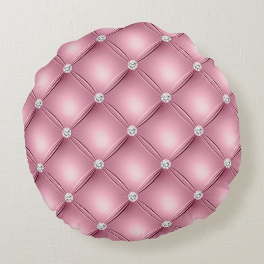 ピンクのタフテッド小さな正方形の装飾パターン ラウンドクッション (裏面)