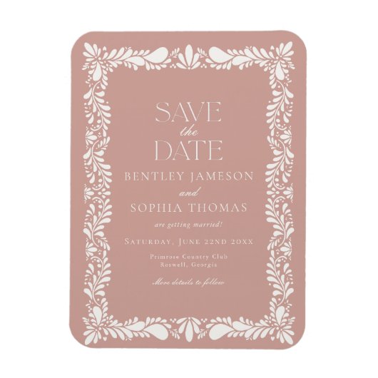 ピンクのタラベラ・タイル スペイン・フィエスタ Save the Date（ピンクのタラベラタイルを マグネット (縦)