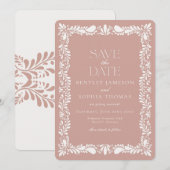 ピンクのタラベラ・タイル スペイン・フィエスタ Save the Date（ピンクのタラベラタイルを 招待状 (正面/裏面)