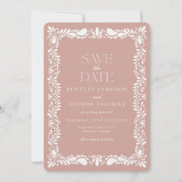 ピンクのタラベラ・タイル スペイン・フィエスタ Save the Date(ピンクのタラベラタイルを 招待状