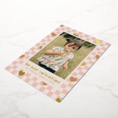 ピンクのタンチェック柄ハートのバレンタインデーカード 箔シーズンカード (回転した状態)