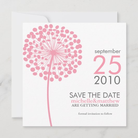 ピンクのタンポポの結婚式　Save the Date セーブザデート (正面)