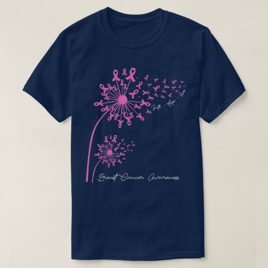 ピンクのタンポポ信仰ホープ愛の乳がん認識 Tシャツ (デザイン正面)