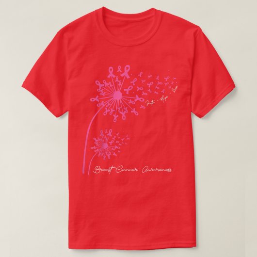 ピンクのタンポポ信仰ホープ愛の乳がん認識 Tシャツ (デザイン正面)