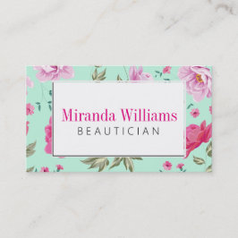 ピンクのターコイズのヴィンテージの春の花柄パターン 名刺