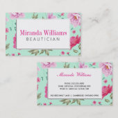 ピンクのターコイズのヴィンテージの春の花柄パターン 名刺 (正面/裏面)