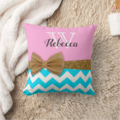 ピンクのターコイズの金ゴールドのグリッターのモノグラムの枕 クッション (ブランケット)