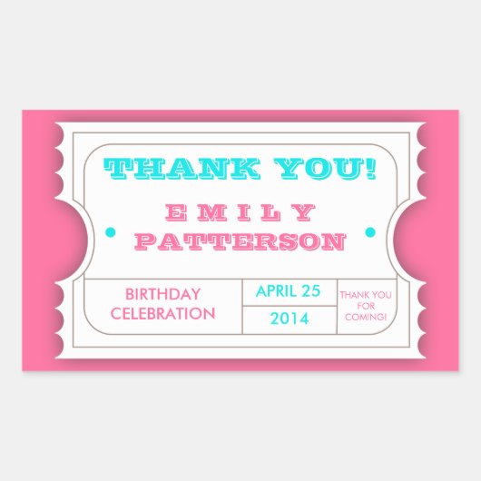 ピンクのターコイズカーニバルありがとうチケットシール 長方形シール (正面)