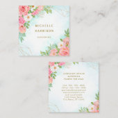 ピンクのターコイズグラデーションフローラブーケウォータカラー スクエア名刺 (正面/裏面)