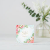 ピンクのターコイズグラデーションフローラブーケウォータカラー スクエア名刺 (スタンド正面)