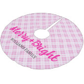 ピンクのタータンチェックメリークリスマスブライトファミリー名 ブラッシュドポリエステルツリースカート (アングル)