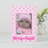 ピンクのタータン柄クリスマス メリー ブライト オーダーメイド写真 シーズンカード (スタンド正面)