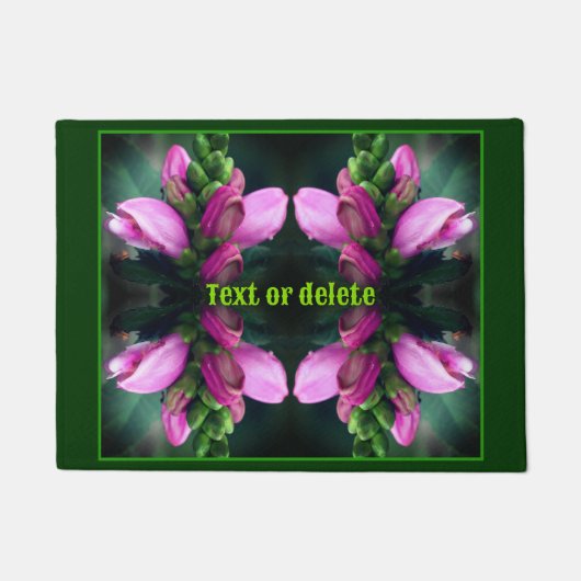 ピンクのターレヘッドの花をクローズアップパーソナライズされた ドアマット (正面)