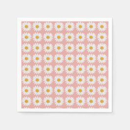 ピンクのダイジーの花模様のベビーシャワーパーティー スタンダードカクテルナプキン