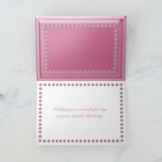 ピンクのダイヤモンドおよびきらめくな王冠のバースデー・カード カード (内部)