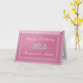 ピンクのダイヤモンドおよびきらめくな王冠のバースデー・カード カード (黄色い花)