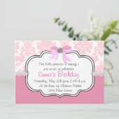 ピンクのダイヤモンドおよび真珠のダマスク織の招待状 招待状 (スタンド正面)