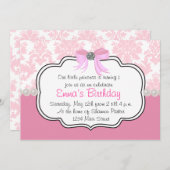 ピンクのダイヤモンドおよび真珠のダマスク織の招待状 招待状 (正面/裏面)