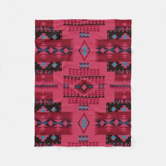 ピンクのダイヤモンドのアステカなプリント フリースブランケット (正面)
