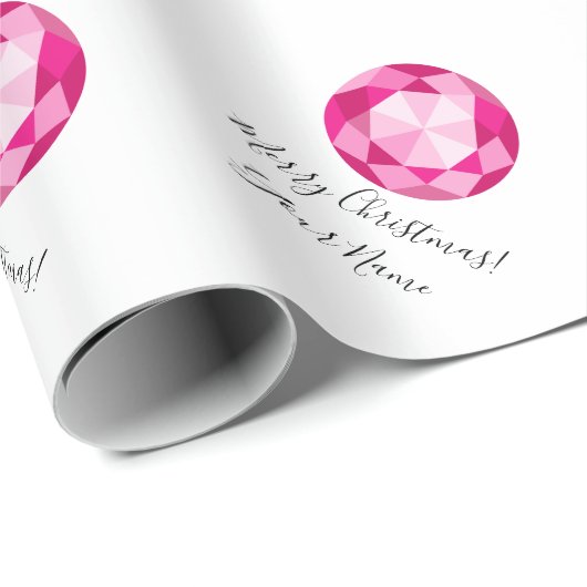 ピンクのダイヤモンドの宝石用原石のカスタムなクリスマスの休日 ラッピングペーパー (ロールコーナー)