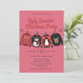 ピンクのダサいスウェーターのホリデーパーティー | 楽しいクリスマス 招待状 (スタンド正面)