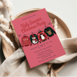 ピンクのダサいスウェーターのホリデーパーティー | 楽しいクリスマス 招待状
