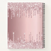 ピンクのダスティーローズグリッターが流れるモノグラムラグジュアリー ノートブック (裏面)