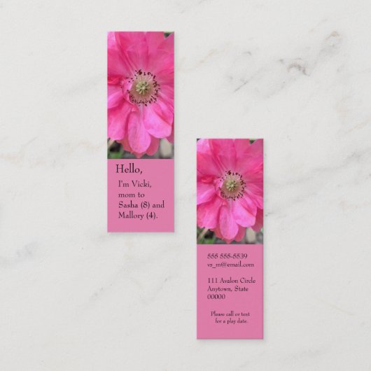 ピンクのダブルポピーのママのブックマーク スキニー名刺 (正面/裏面)