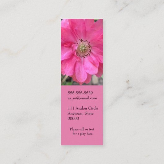 ピンクのダブルポピーのママのブックマーク スキニー名刺 (裏面)