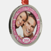ピンクのダマスクの愛の鳥の写真クリスマスオーナメント メタルオーナメント (右)