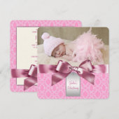 ピンクのダマスクの洗礼 招待状 (正面/裏面)