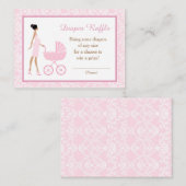 ピンクのダマスクアフリカ系アメリカ人の赤ちゃんシャワーラッフル エンクロージャーカード (正面/裏面)