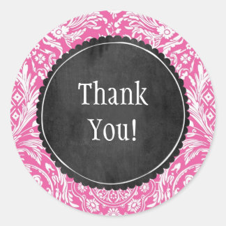 ピンクのダマスクパターン花のチャックボードのカスタマイズ ラウンドシール