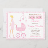 ピンクのダマスクブロンド期待ガールベイビーシャワー 招待状 (正面)