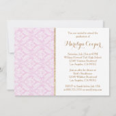 ピンクのダマスク写真の卒業発表 招待状 (裏面)