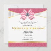 ピンクのダマスク柄のリボン セーブザデート (裏面)