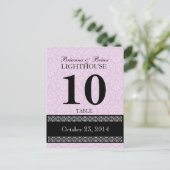 ピンクのダマスク結婚式テーブルナンバーカード レセプション ポストカード (スタンド正面)