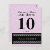 ピンクのダマスク結婚式テーブルナンバーカード レセプション ポストカード (正面/裏面)