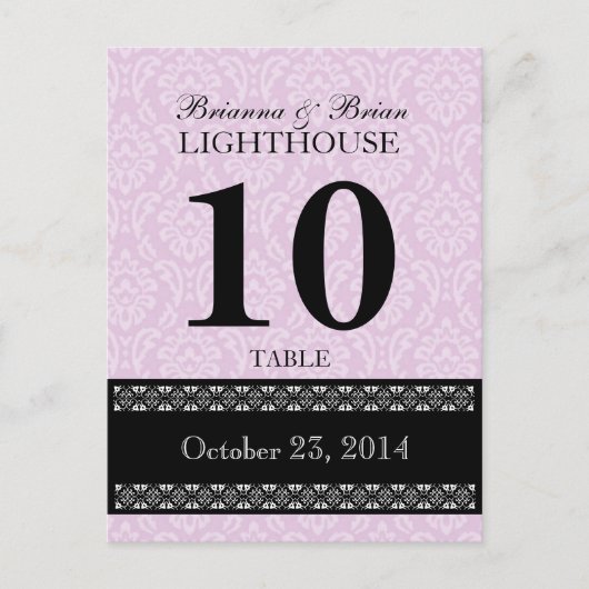 ピンクのダマスク結婚式テーブルナンバーカード レセプション ポストカード (正面)