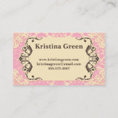 ピンクのダマスク織のガーリーな名刺のピンクのレース 名刺 (裏面)