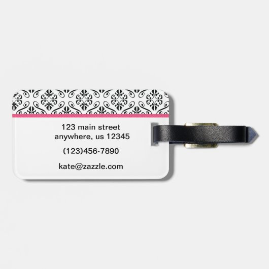 ピンクのダマスク織のハイヒールの小剣の靴の荷物のラベル ラゲッジタグ (裏面横)