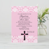ピンクのダマスク織のハートBaptismInvitation 招待状 (スタンド正面)