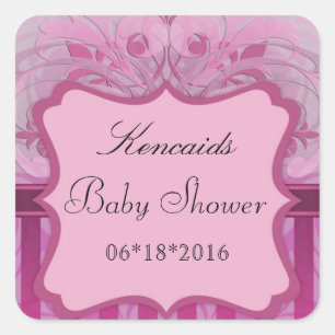 ピンクのダマスク織のベビーシャワーの正方形のステッカー スクエアシール