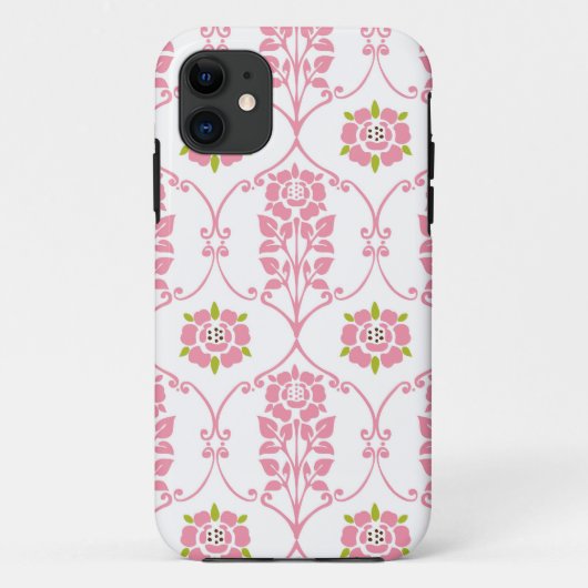 ピンクのダマスク織のヴィンテージの花の花の花模様 Case-Mate iPhoneケース (裏面)