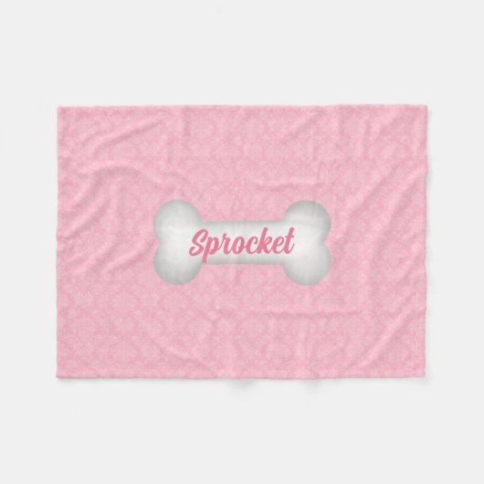 ピンクのダマスク織の犬用の骨の小さい菓子 フリースブランケット (正面(横))