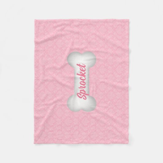 ピンクのダマスク織の犬用の骨の小さい菓子 フリースブランケット (正面)