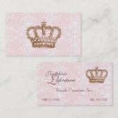 ピンクのダマスク織の王冠の名刺 名刺 (正面/裏面)