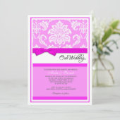 ピンクのダマスク織の結婚式招待状 招待状 (スタンド正面)