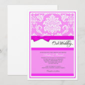 ピンクのダマスク織の結婚式招待状 招待状 (正面/裏面)